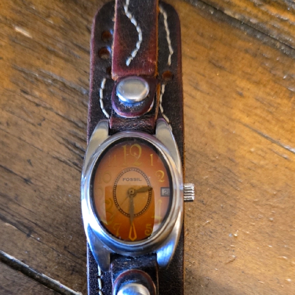 Fossil Silver and Brown Leather Watch